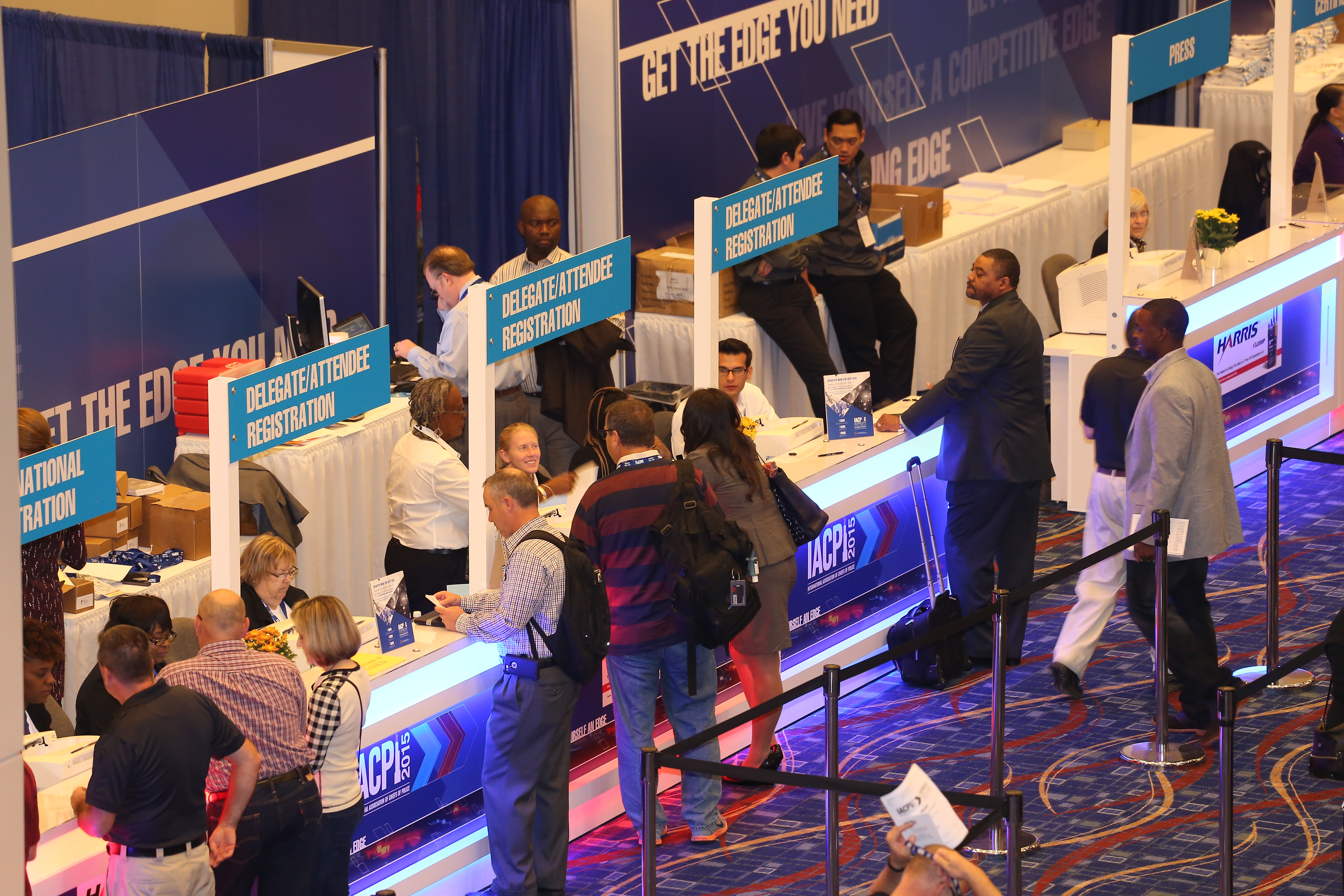 Conference attendees at registration