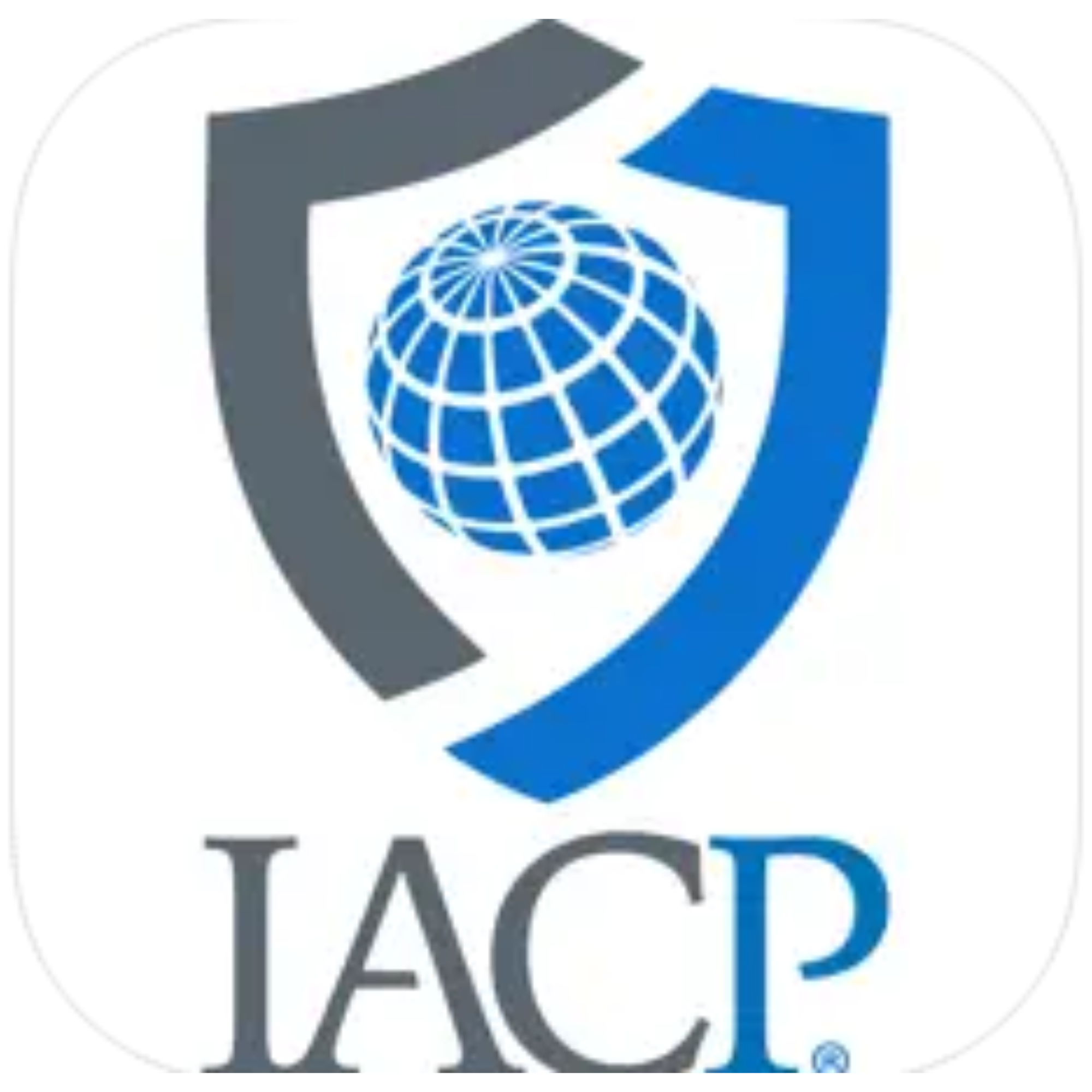 IACP logo with gray-blue shield and central globe symbolizing global law enforcement; bold 'IACP' acronym below, representing professional leadership.
