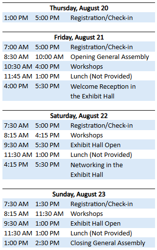 schedule at a glance