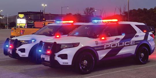 Police cars with lights on