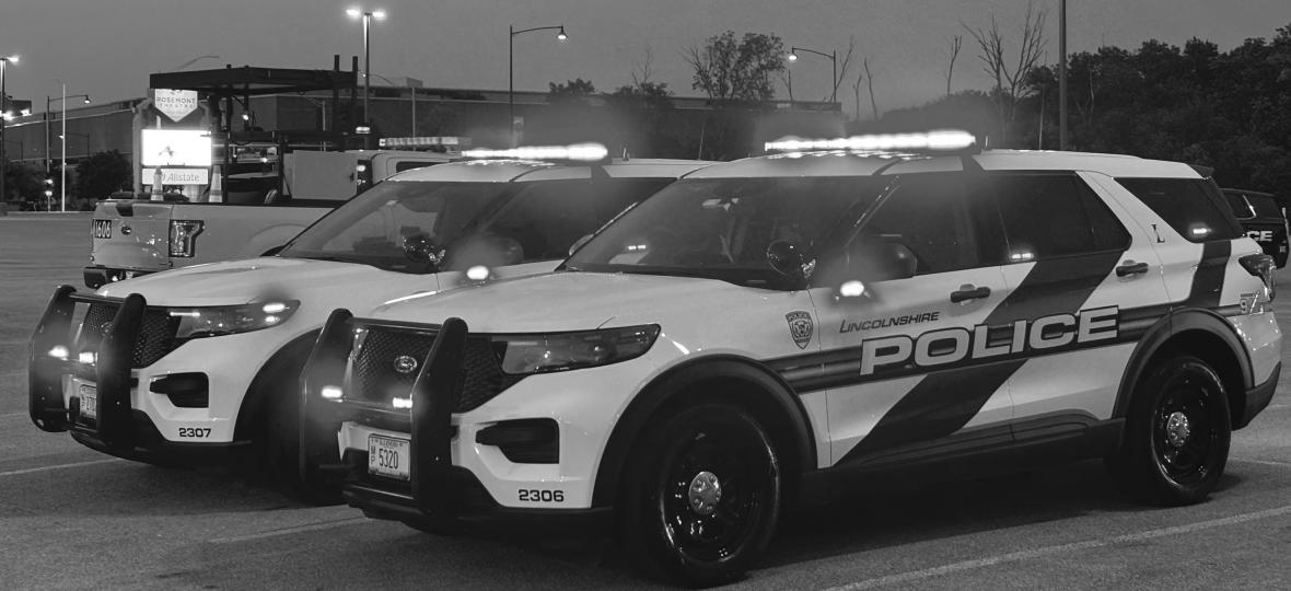 Police cars with lights on